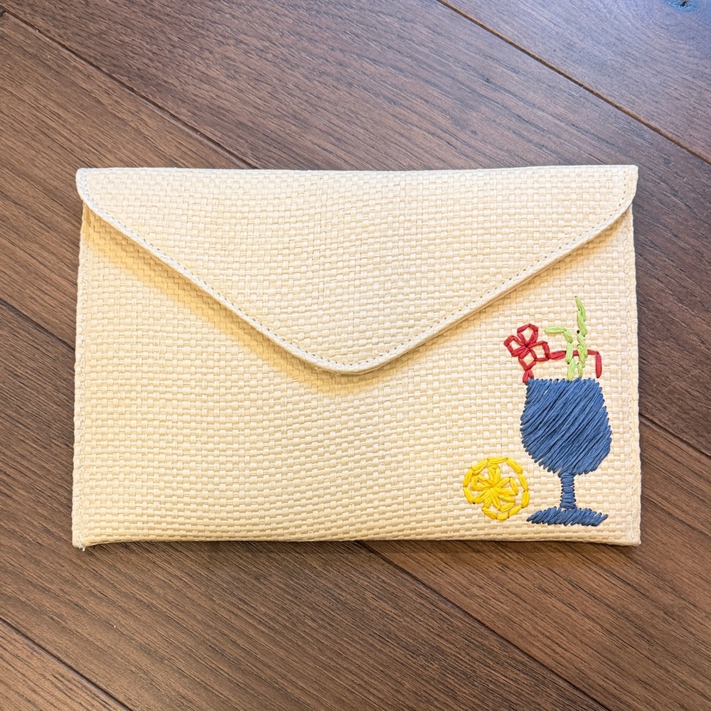 Colorplay Cream Woven Clutch with Embroidered Design C15-007